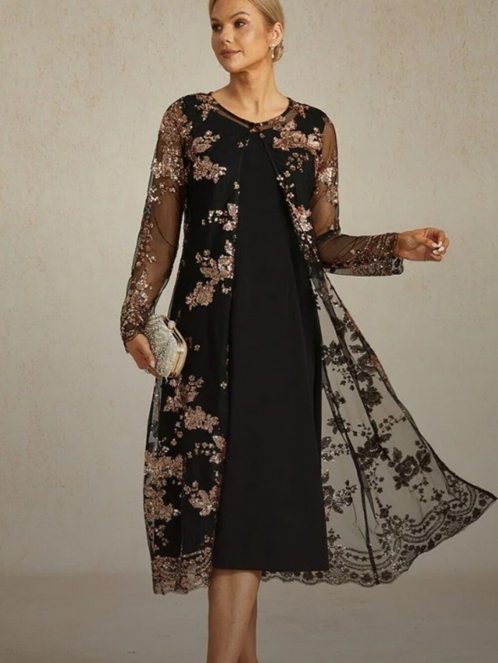MSGLAMOR-Long Sequin Embroidered Baroque Floral Jacket (🖤Black-Rose Gold)-XXL